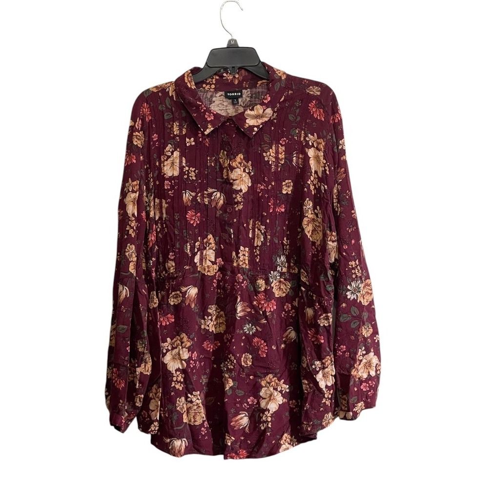 Torrid 3X  Tunic Top Burgundy Floral Dark Cottagecore Whimsigoth Romantic